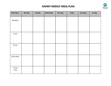 Nanny Weekly Meal Plan Allbusinesstemplates