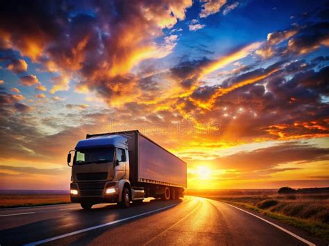Majestic Sunset Silhouette Big Rig Trucking Across the Open Road a ...