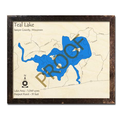 Teal Lake Wi Wood Map 3d Nautical Wood Charts