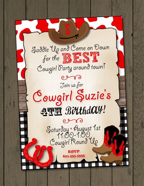 Cowgirl Invitation Cowgirl Birthday Party Invitation Cowgirl