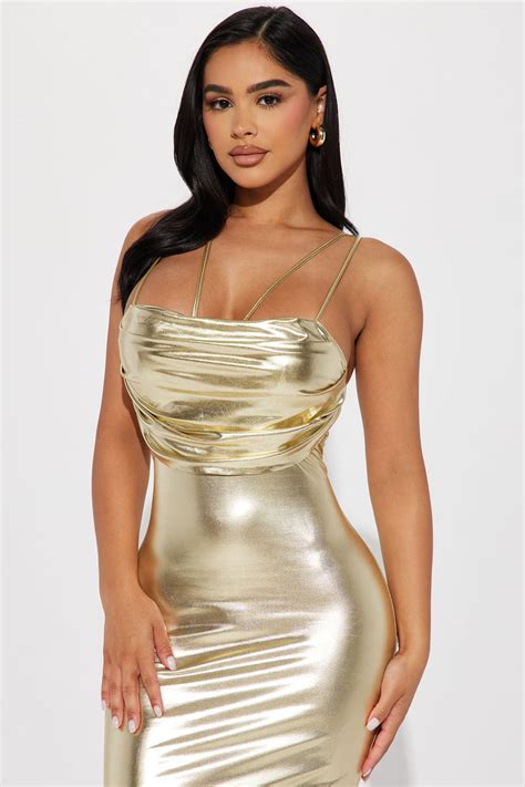 Athena Metallic Midi Dress Gold Fashion Nova Dresses Fashion Nova