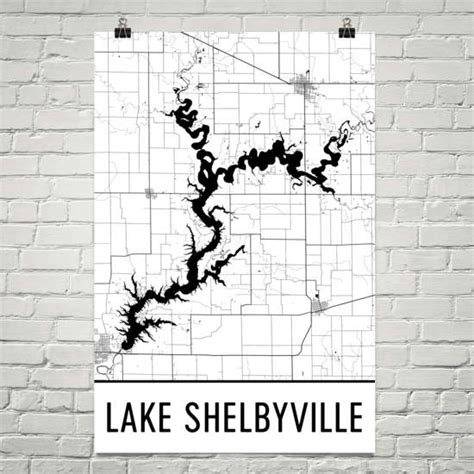 Lake Shelbyville IL Art and Maps – Modern Map Art