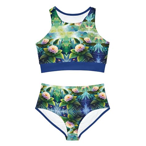 Sporty Bikini Set Floral Bikini Flower Bikini Women S Swimsuit Lotus Bikini Art Print Bikini