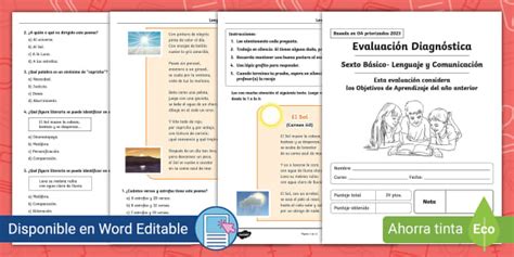 Prueba De Diagn Stico De Lenguaje Sexto B Sico Twinkl