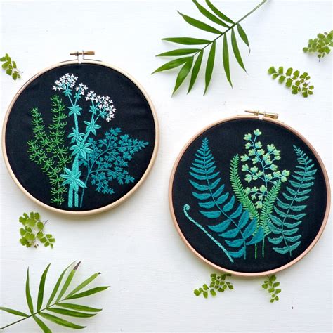 Ferns Botanical Embroidery Kit Hoop Art Diy Home Decor Etsy