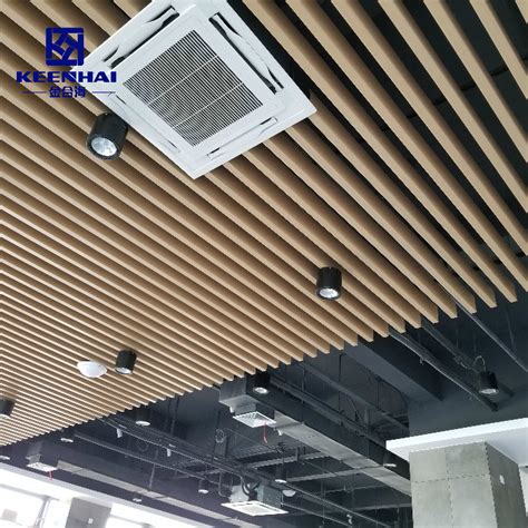 Restaurant Wood Grain U Shape Tube Suspended Aluminum Square Baffle