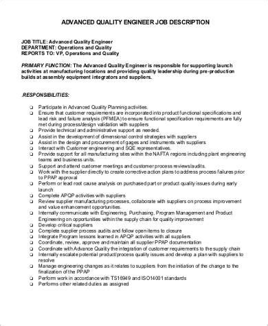 Free Quality Engineer Job Description Templates In Ms Word Pdf