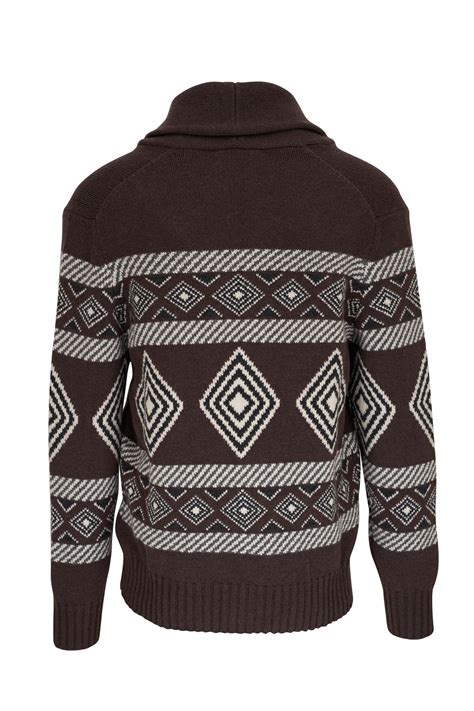 Brunello Cucinelli Brown Cashmere Geometric Print Cardigan