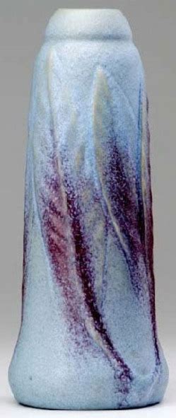 Van Briggle Pottery Vase Tapering Leaves Matte Blue And Plum 10 Inch