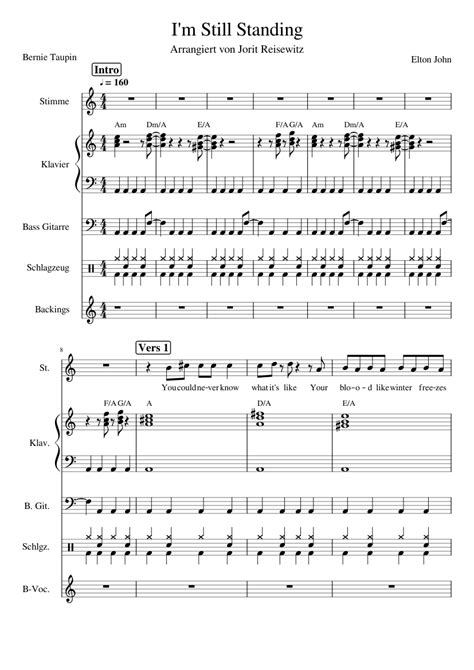 Im Still Standing Sheet Music For Piano Vocals Bass Guitar Drum Group Rock Band