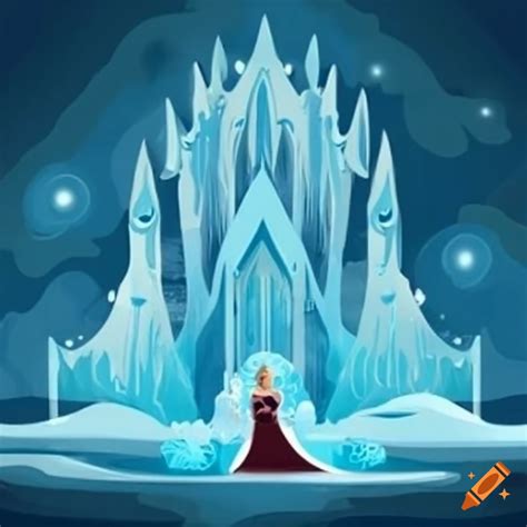 Landscape Of A Snow Queen Throne In An Ice Castle