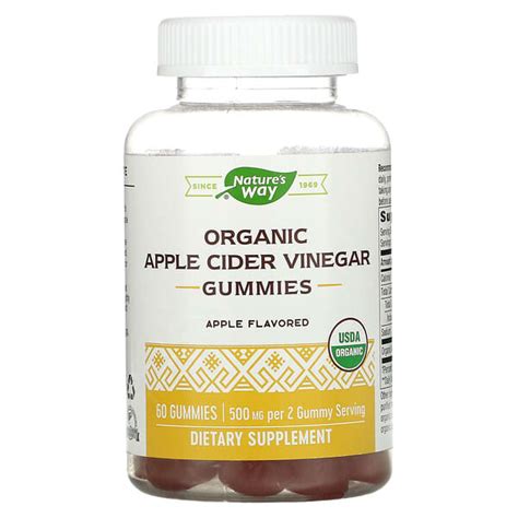 Natures Way Organic Apple Cider Vinegar Gummies Apple 500 Mg 60 Gummies 250 Mg Per Gummy