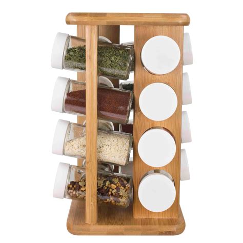 16 Piece Bamboo Revolving Spice Rack Food Prep Shop Home Basics