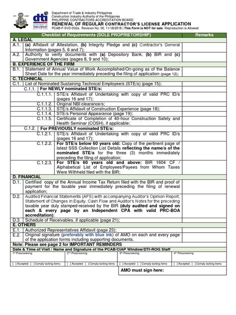 Pcab Renewal Form 2019pdf Sole Proprietorship Identity Document