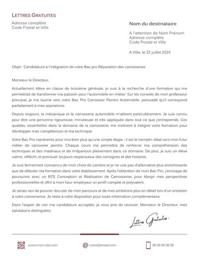 Lettre De Motivation Bac Pro Carrossier Peintre Automobile