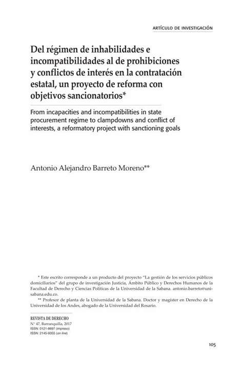 Pdf Del R Gimen De Inhabilidades E Incompatibilidades Al De