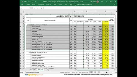 Perhitungan Pondasi Xls Perhitungan Pondasi Batu Kali Xlsx Youtube