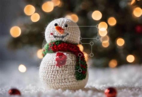 Crocheted Snowman Ornament with Christmas Tree stock photo | Creative ...