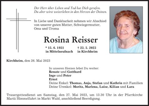 Traueranzeigen Von Rosina Reisser Augsburger Allgemeine Zeitung