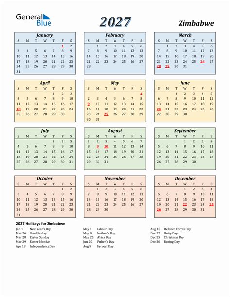 zimbabwe calendar