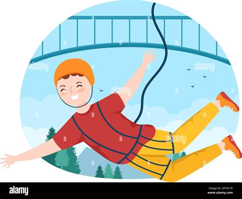 Bungee Jumping Illustration With A Person Wearing An Elastic Rope