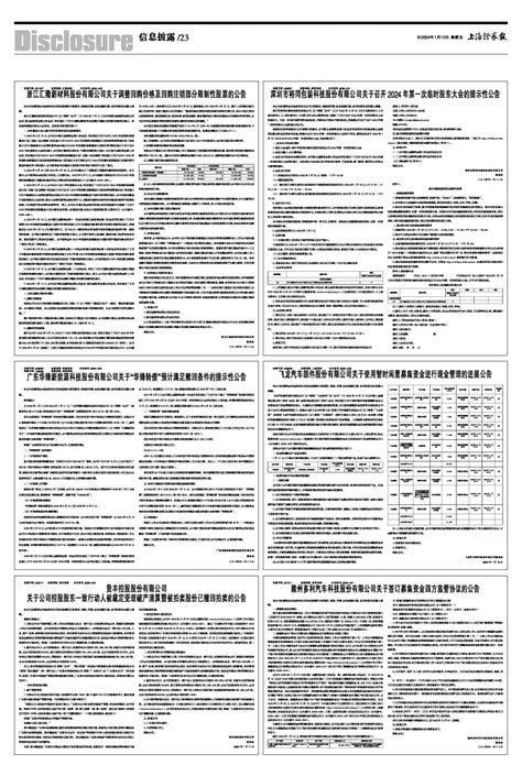 2024年01月12日 第23版：信息披露上海证券报