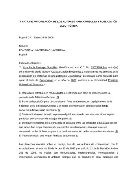 Pdf Carta De Autorizaci N De Los Autores Para Consulta Y Javeriana