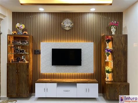 Modern Tv Unit Design With Louvers Inturadesignstudio Hyderabad