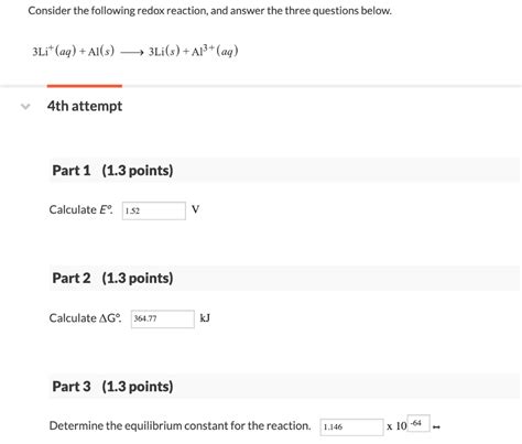 Solved Consider the following redox reaction, and answer the | Chegg.com