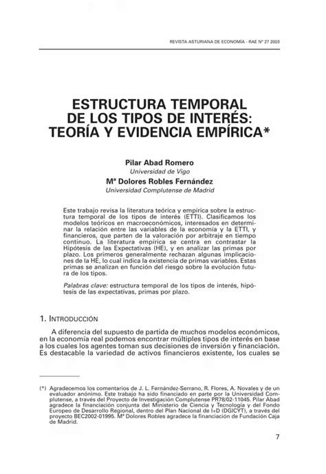 PDF Estructura temporal de los tipos de interés teoría y evidencia