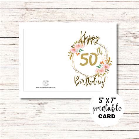 Happy 50th Birthday Card Printable Greeting Card Birthday Wishes ...