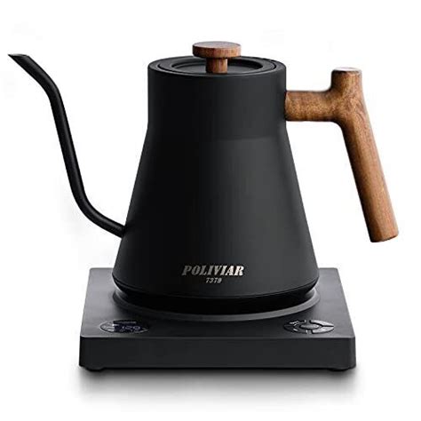 Poliviar Electric Gooseneck Kettle W Electric Tea Kettle Real Wood