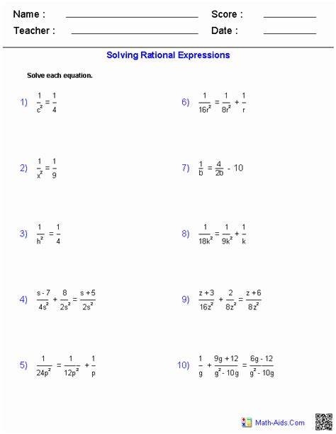 50 Rational Expressions Worksheet Answers