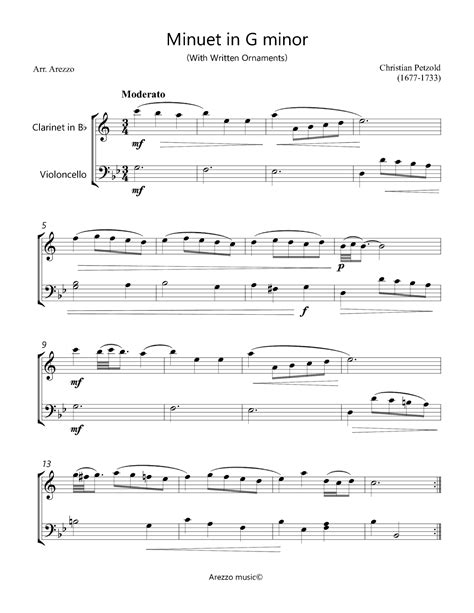 Bach Minuet In G Minor Bwv Anh 115 Clarinet And Bassoon Ornamented Arr Arezzo Music Sheet