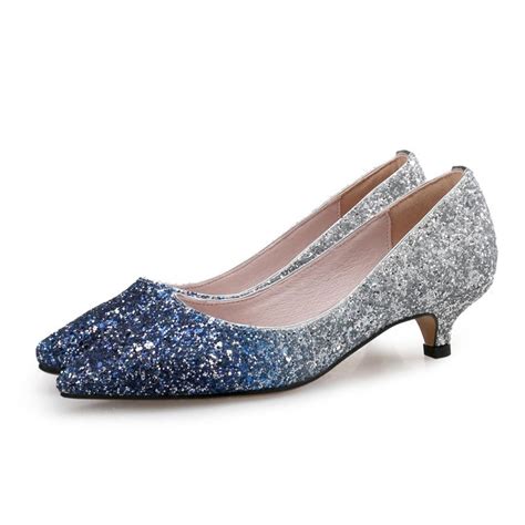 Charming Navy Blue Glitter Wedding Shoes 2020 Leather Sequins 3 Cm