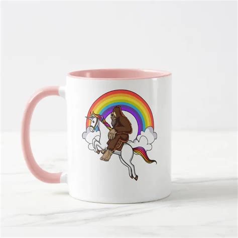 Funny Bigfoot Riding Magical Unicorn Rainbow Mug Zazzle