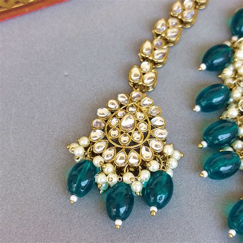 Green Color Bridal Kundan Jewellery Set Fashioncrab