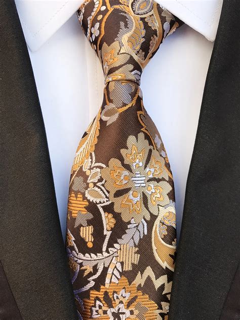 New Design Folral Brown Beige Ties Jacquard Woven Silk Ties Mens Neck