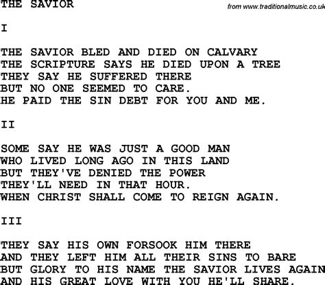 Country Southern And Bluegrass Gospel Song The Savior Lyrics