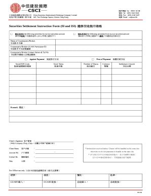 Fillable Online Securities Csci Securities Settlement Instruction Form