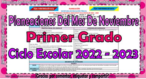 Planeación Del Primer Grado De Primaria Del Mes De Noviembre Del Ciclo Escolar 2022 2023