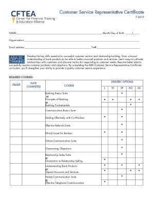 Fillable Online Customer Service Representative Certificate Fax Email