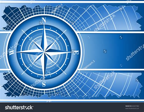 Blue Background Compass Rose Raster Illustration Stock Illustration