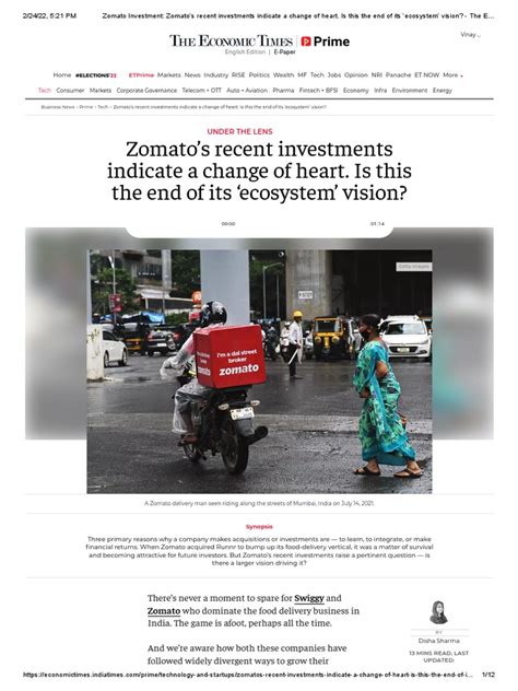 Zomato Investment Zomatos Recent Investments Indicate A Change Of