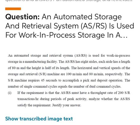 Solved Question An Automated Storage And Retrieval System Chegg