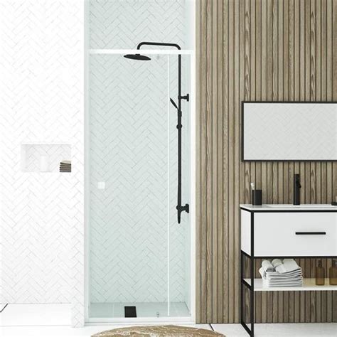 Porte Douche Pivotante Ajustable 78 À 90cm Alu Blanc Verre Transparent