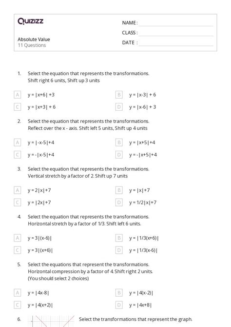 50 Absolute Value Worksheets For 10th Grade On Quizizz Free And Printable