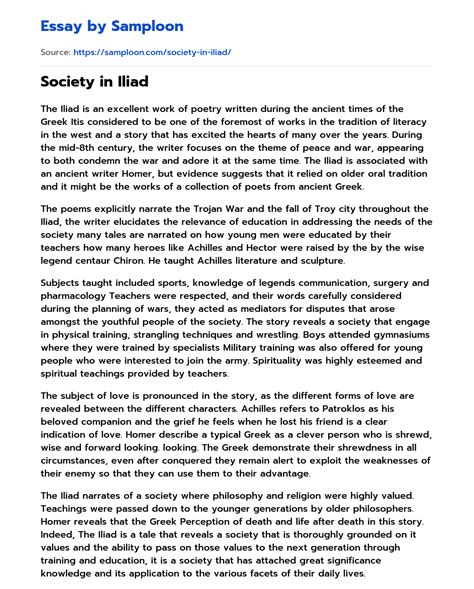 Society In Iliad Free Essay Sample On Samploon