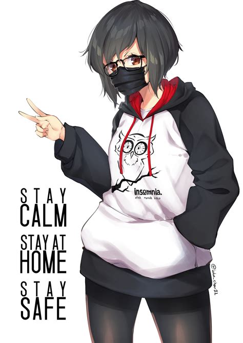 Safebooru 1girl Absurdres Artist Self Insert Bangs Black Framed Eyewear Black Face Mask Black