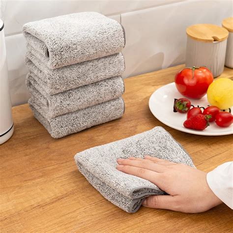 Household Super Absorbent Thick Bamboo Charcoal Dishcloth Kitchen Cleaning Microfiber Towel